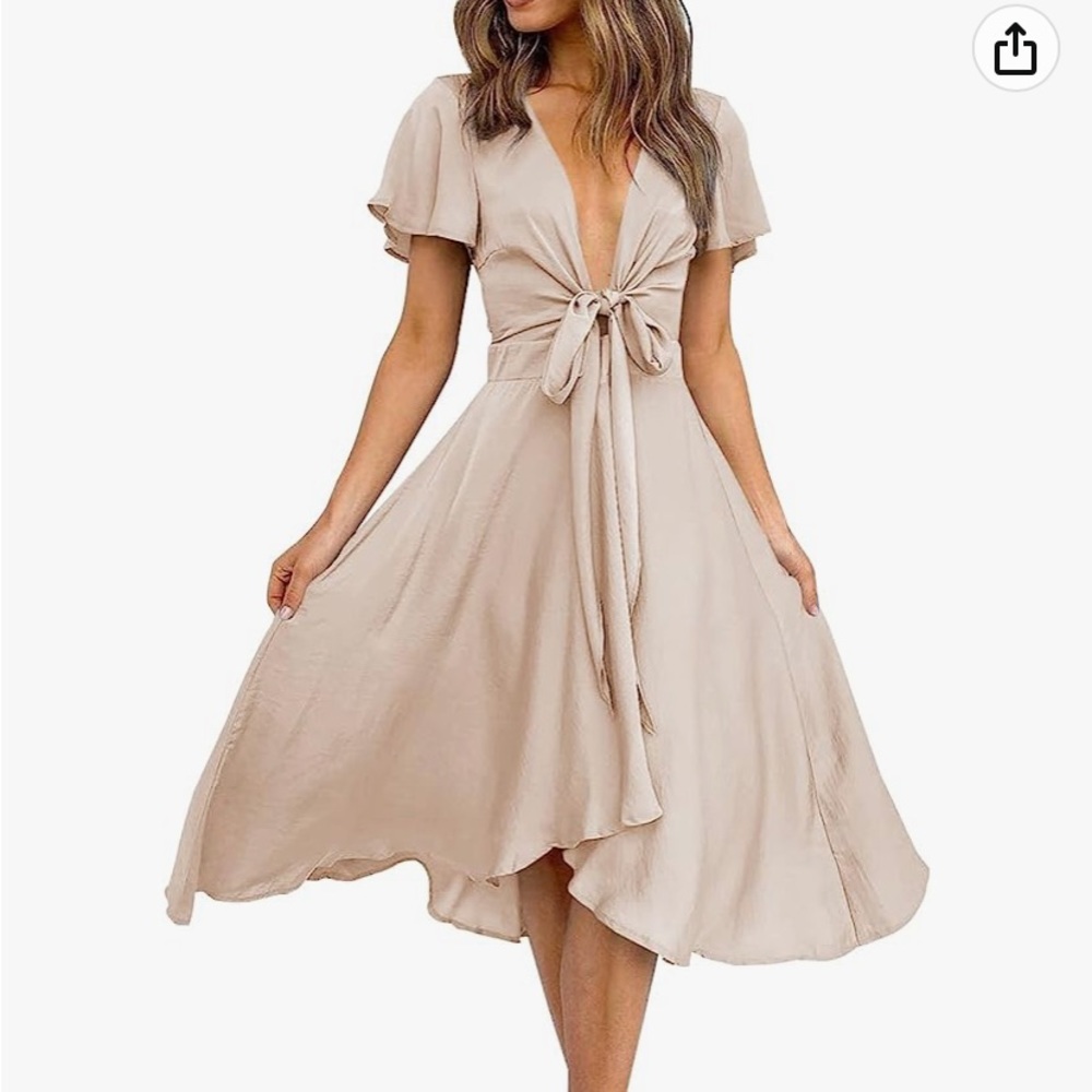 BEAUTIFUL Champagne Front Tie Dress